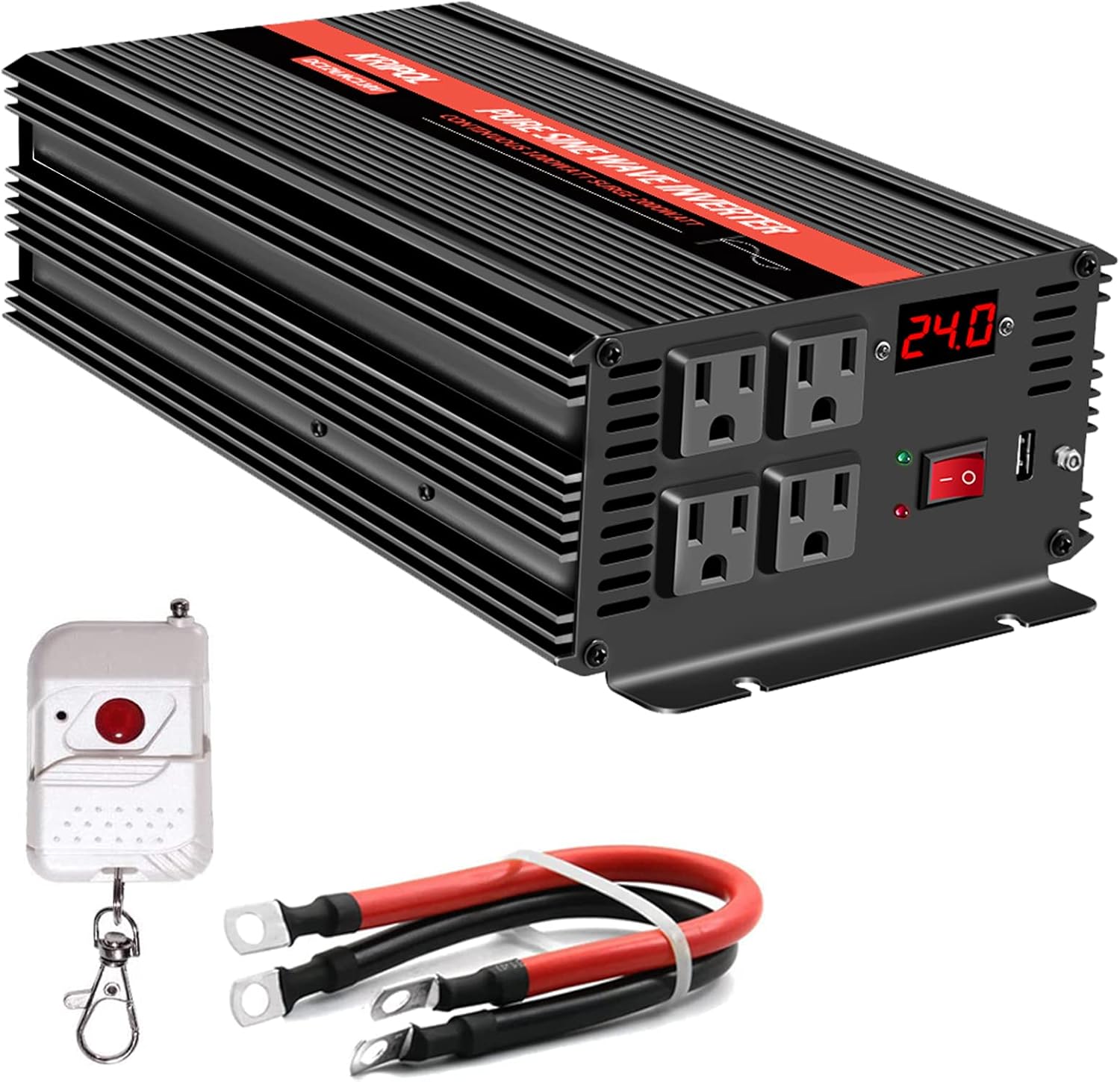 1000 Watt Pure Sine Wave Inverter 12v DC to 110/120v AC, Car Converter Inverter 4 AC&USB Output, Wireless Remote Control(170ft), Power Adapter for Home/Outdoor/RV/Emergency(1000W-12V)