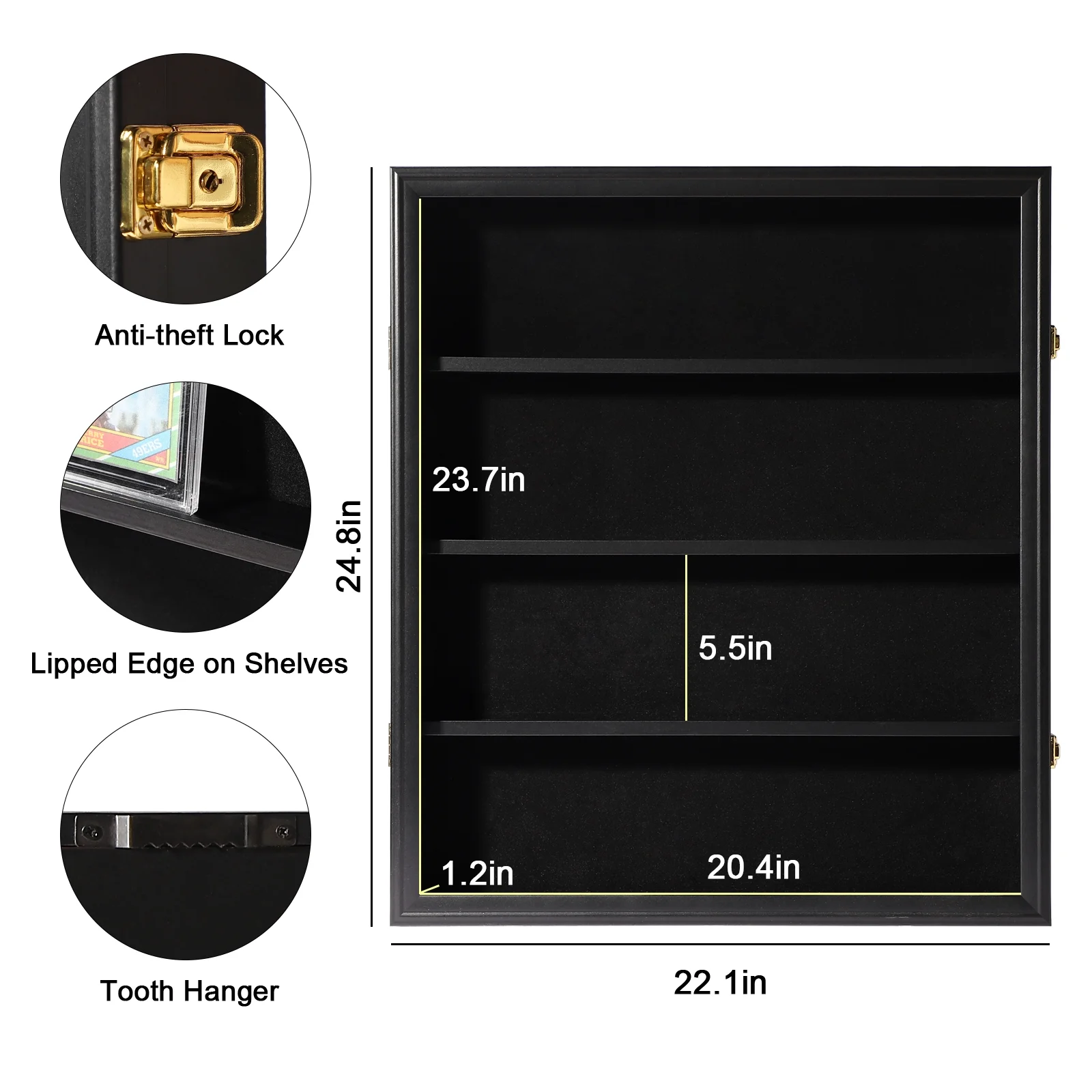 Sport Card Display Case - 24 Graded Cards, Wall Mount with Clear UV-Protected Door for Baseball, Football, Basketball, Hockey Trading Card Collection - Black - Curated Treasures Market