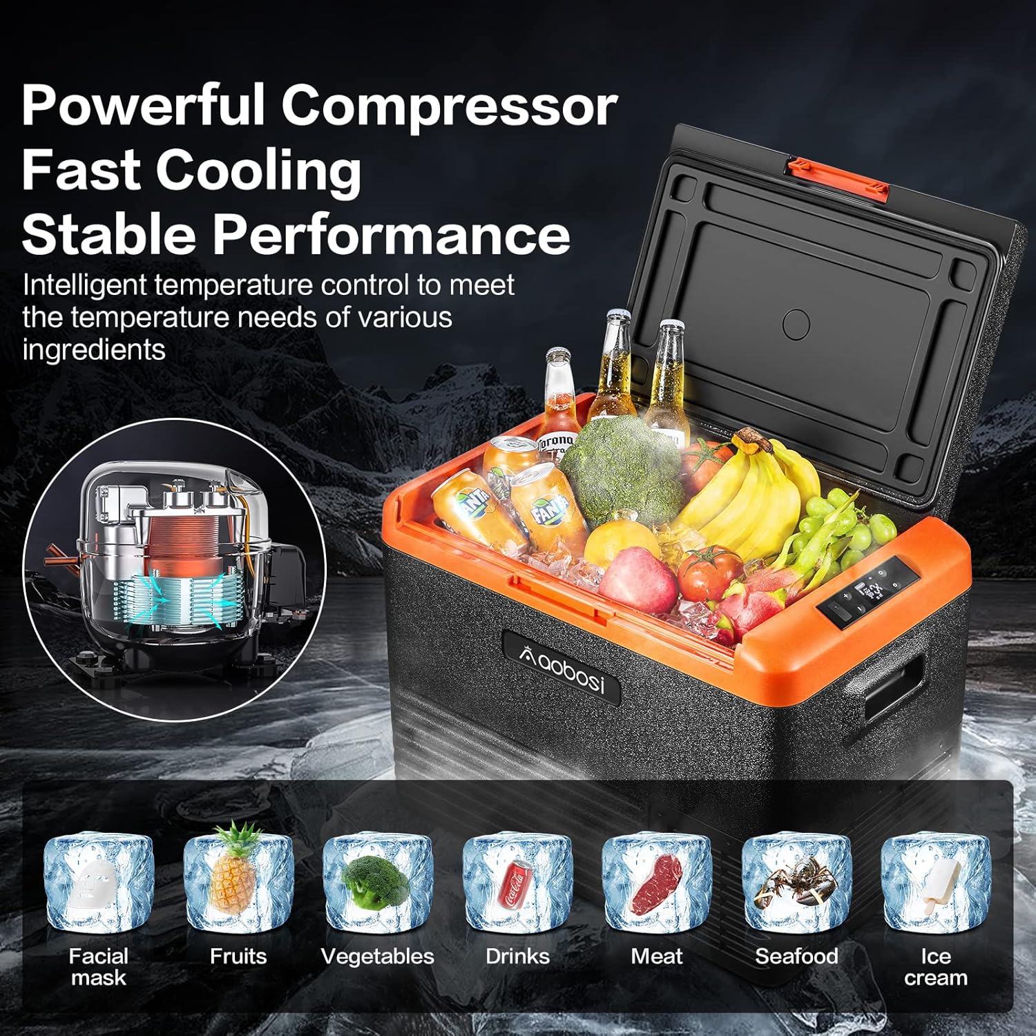 AAOBOSI 12 Volt Car Refrigerator 42 Quart (40L) RV Portable Refrigerator Freezer Single Zone APP Control Car Fridge -4℉-68℉ Electric Compressor Cooler 12/24V DC & 100-240V AC for Car, Camping,Truck,RV and Home Use