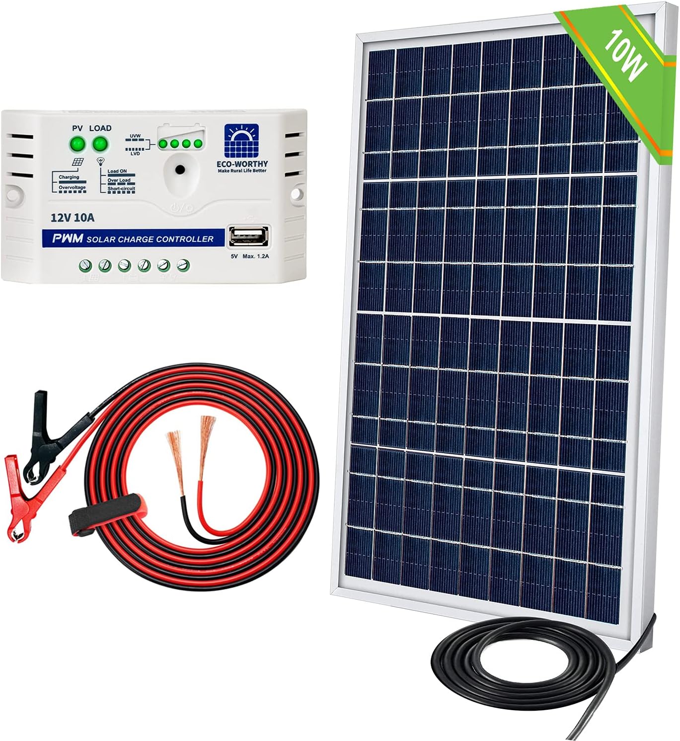 ECO-WORTHY 25 Watts 12V Off Grid Solar Panel SAE Connector Kit: Waterproof 25W Solar Panel + SAE Connection Cable +10A Charge Controller for Car RV Marine Boat 12 Volt Battery