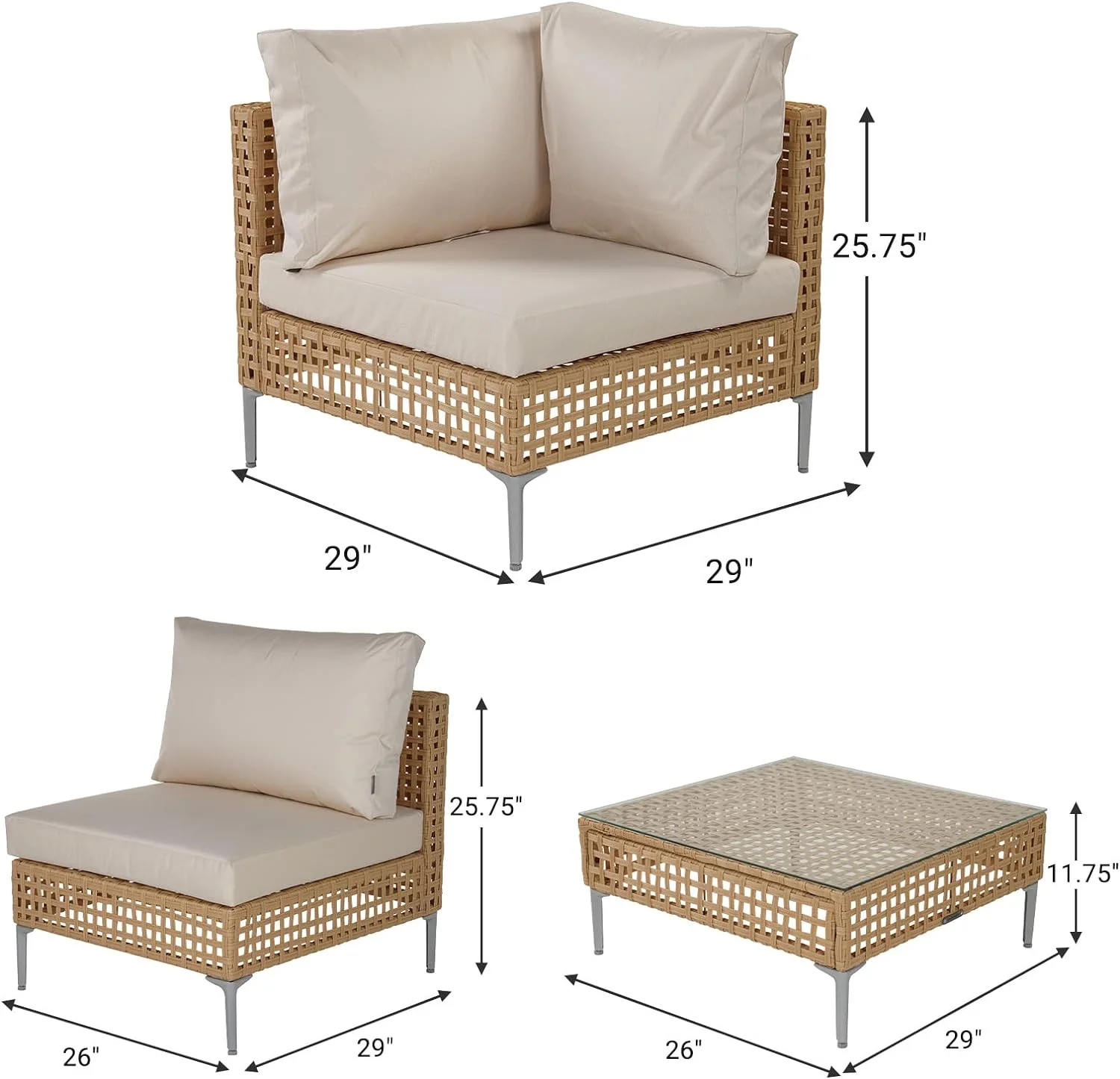 Grand Patio 7-Piece Wicker Patio Furniture Set, All-Weather Outdoor Conversation Set Sectional Sofa with Water Resistant Beige Thick Cushions and Coffee Table