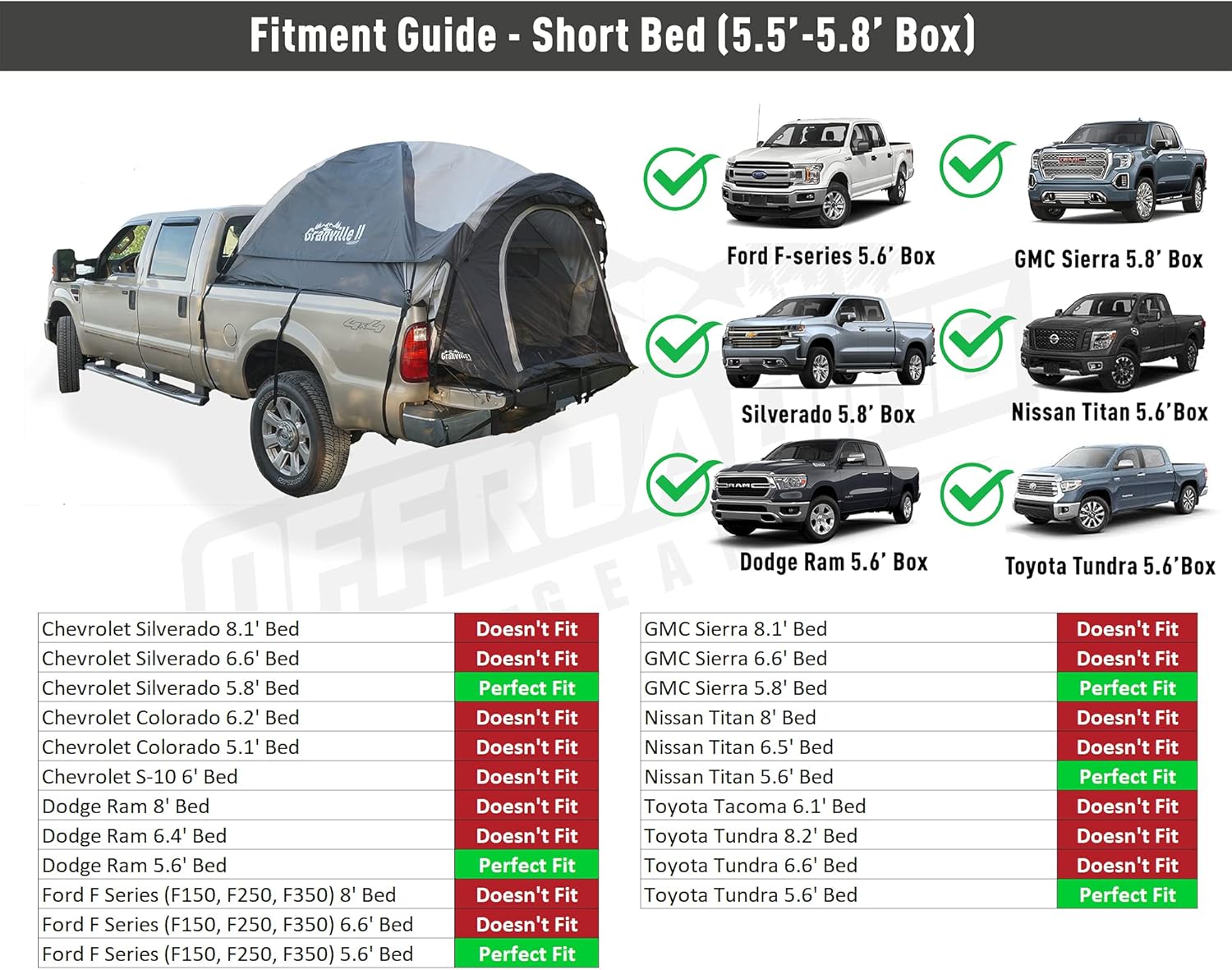 Pickup Truck Bed Tent, 5.5' Box Length with Front Awning for Camping