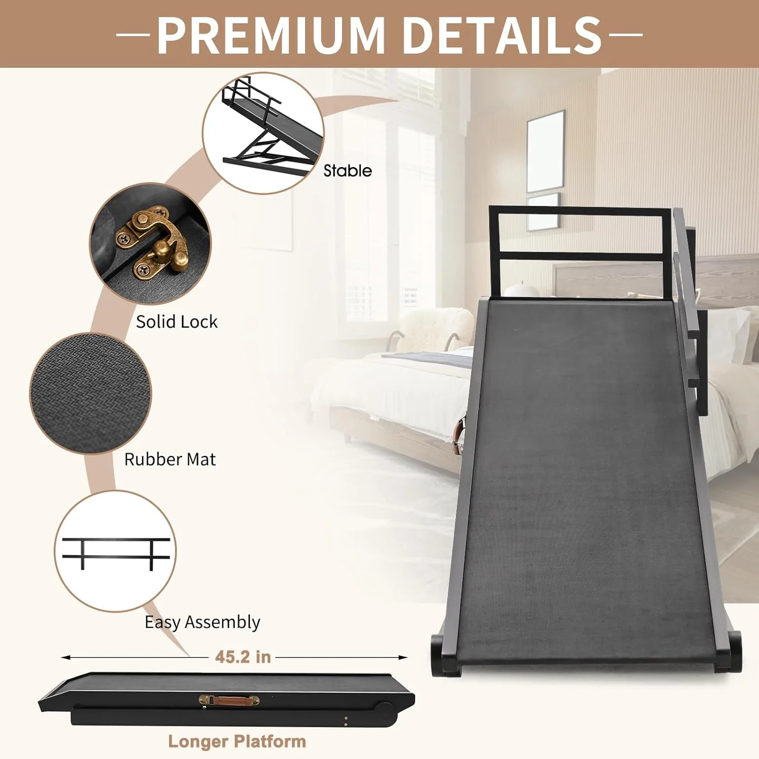Slsy Dog Ramp with Side Rails, 5 Level Adjustable 15.7'' to 23.6'', Folding Pet Ramp for Middle Bed, Couch,SUV, for Small & Large Old Dogs & Cats,Supports up to 200 lbs, 45.2" Long