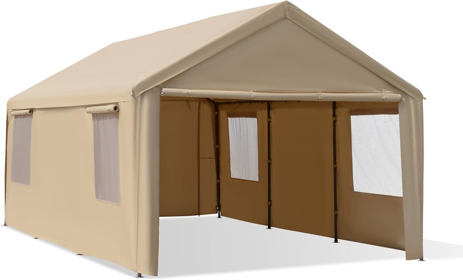 Gardesol Carport, 10'x20' Heavy Duty Carport with Roll-up Ventilated Windows, Portable Garage with Removable Sidewalls & Doors for Car, Truck, Boat, Car Canopy with All-Season Tarp, Beige