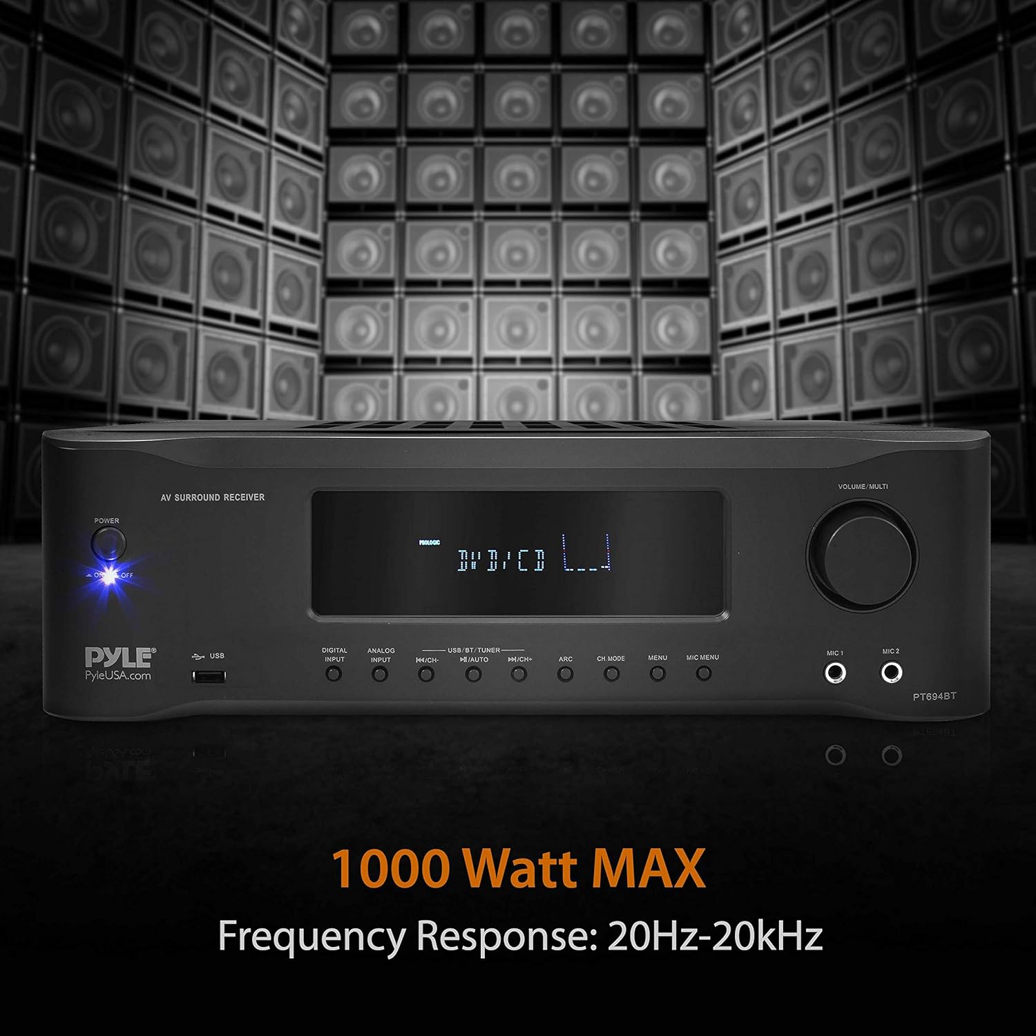 5.2-Channel Hi-Fi Bluetooth Stereo Amplifier - 1000 Watt AV Home Speaker Subwoofer Sound Receiver with Radio, USB, RCA, HDMI, Mic In, Wireless Streaming, Supports 4K UHD TV, 3D, Blu-Ray - Pyle PT694BT