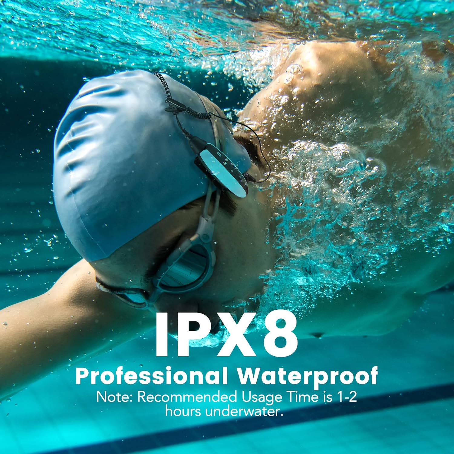 Swimming MP3 Player with Clip, AGPTEK S19 8GB IPX8 100% Waterproof Music Player with Bluetooth and Underwater Headphones for Swimming, Running, Watersports Pack of 2