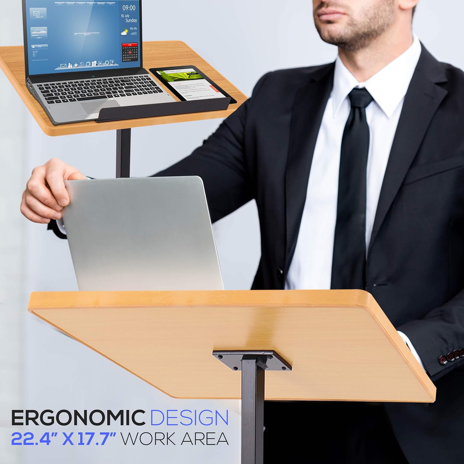Portable Floor Lectern Podium Stand-Height Adjustable Steady Standing Design Teacher Speaker Lecture Classroom Presentation Stand, Laptop Computer Book Holder w/ Slanted Top Shelf-Pyle PLCTND44,BLACK Pack of 2