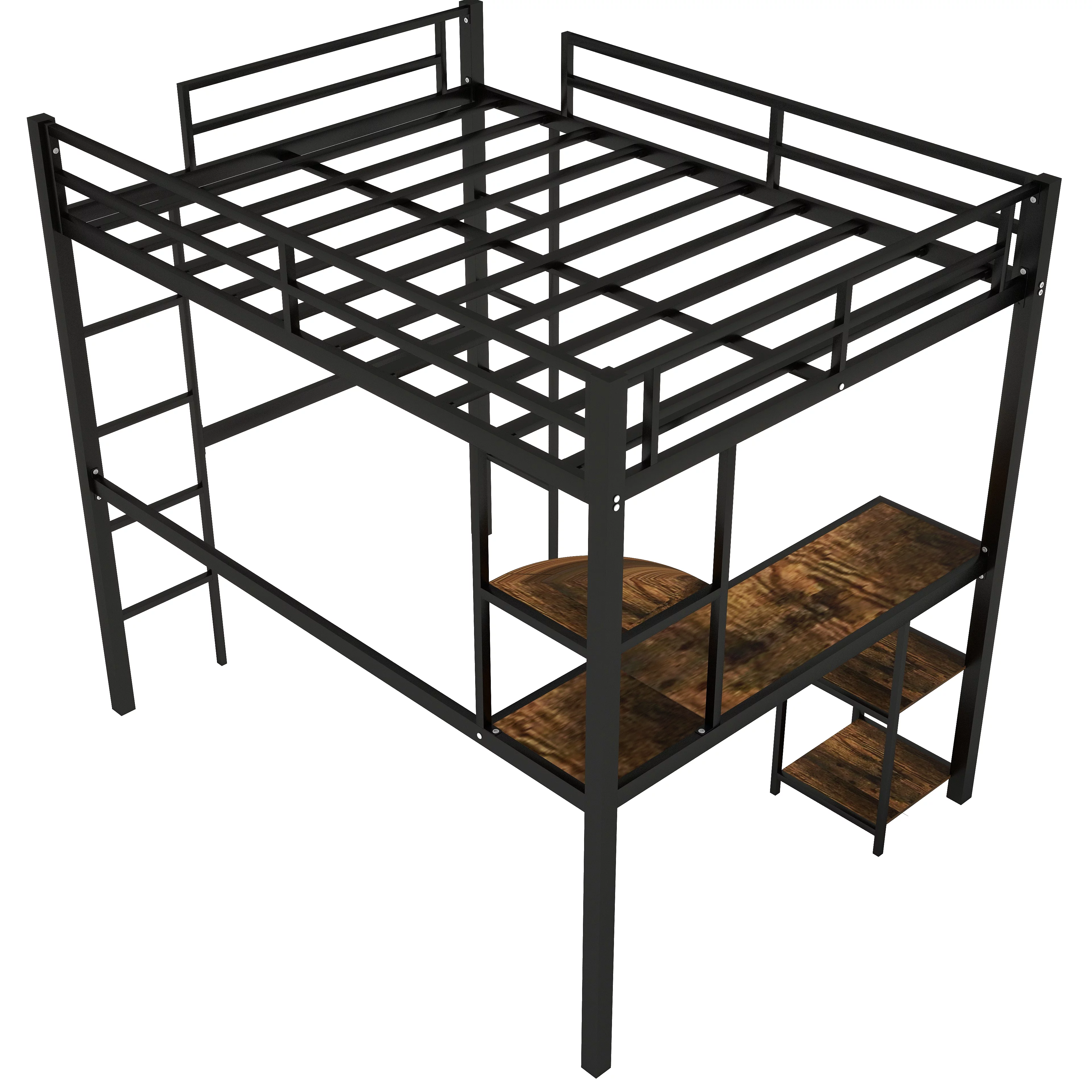 Bellemave Full Size Loft Bed with Desk and Shelves, Metal Heavy-Duty Steel Loft Bed Frame Built-in Ladder for Boy Girls Teens Kids Adults(Black）