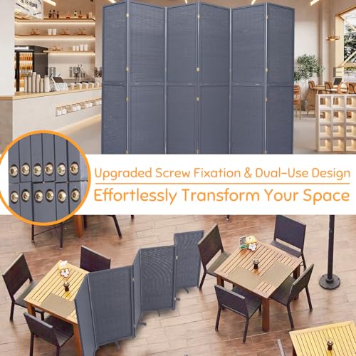 Bamboo Room Divider Folding Privacy Screens, Wall Divider for Room Separation, Portable Room Partitions and Dividers, 5.6FT Bamboo Mesh Woven Room Divider Panel (Brown, 4 Panel)