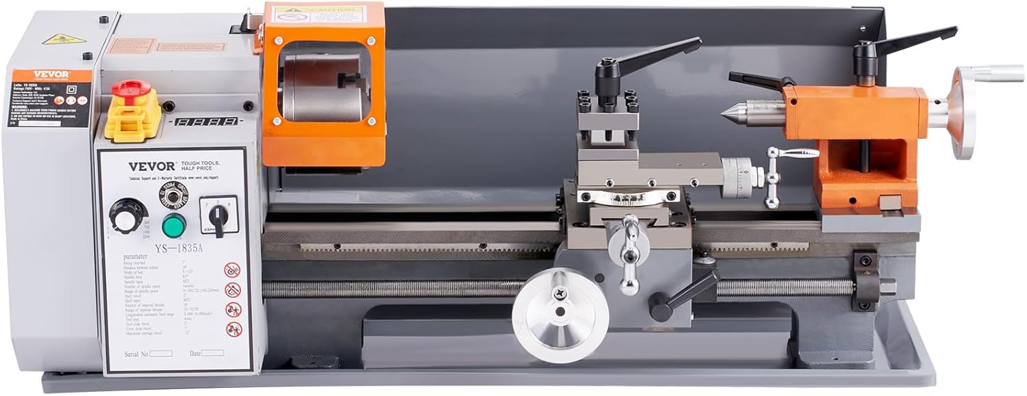 VEVOR Metal Lathe Machine, 7'' x 13.78'', Precision Benchtop Power Metal Lathe, 0-2200 RPM Continuously Variable Speed, 500W Brush Motor Metal Gears, with Tool Box for Processing Precision Parts