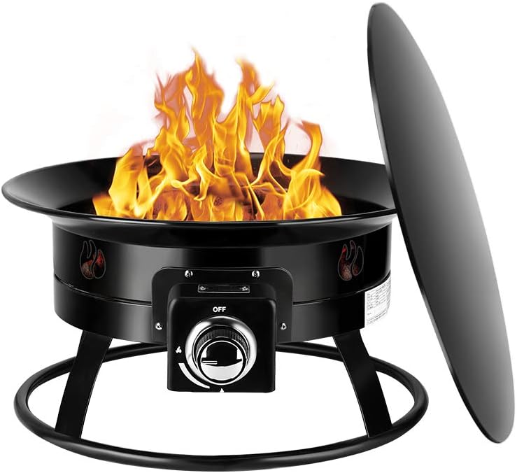 Camplux Portable Propane Gas Fire Pit, FP19AL Outdoor Fire Bowl with Cover and Carry Kit, Auto-Ignition 19 Inch Diameter 52,000 BTU