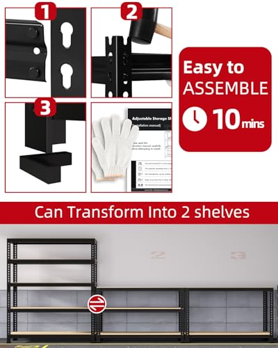 PrimeZone 2 Pack Storage Shelves 48" x 24" x 72" - 5 Tier Heavy Duty Adjustable Garage Storage Shelving, Metal Storage Utility Rack Shelf Unit for Warehouse Pantry Closet Kitchen, Black