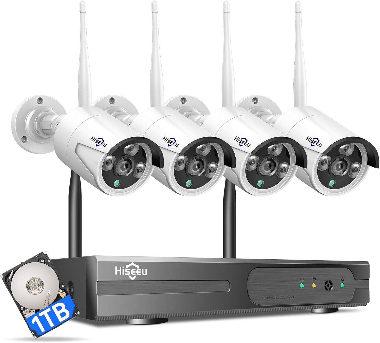 【Expandable 8CH,2K】 Hiseeu 3MP WiFi Security Camera System Outdoor/Indoor,4pcs Pan 180°View Cameras,2-Way Audio,WiFi 8 CH NVR System ,Night Vision,Home WiFi Surveillance Cameras ,1TB Hard Drive…