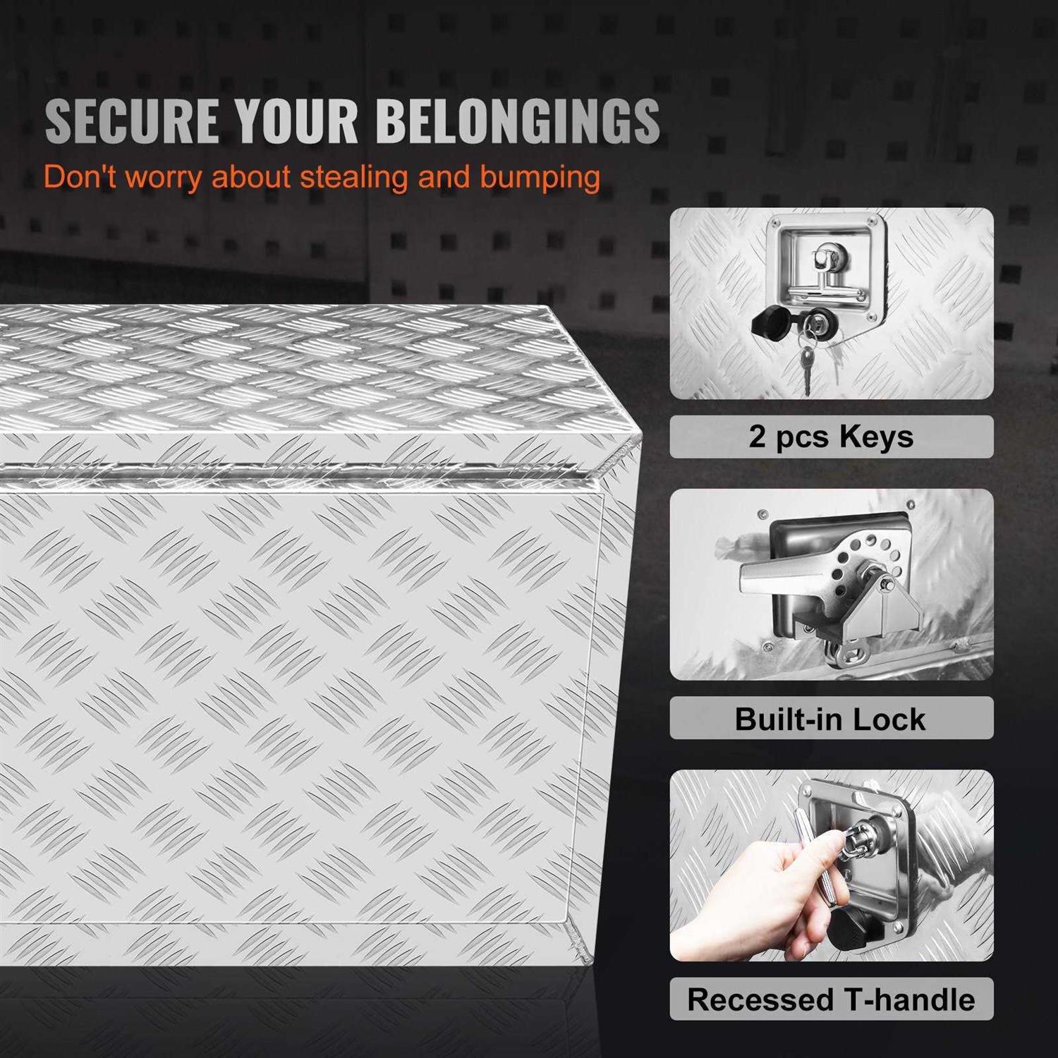 VEVOR Underbody Truck Box Pickup Storage Box, Heavy Duty Aluminum Diamond Plate Tool Box with Lock and Keys - Shop Hardware Tools Online Store