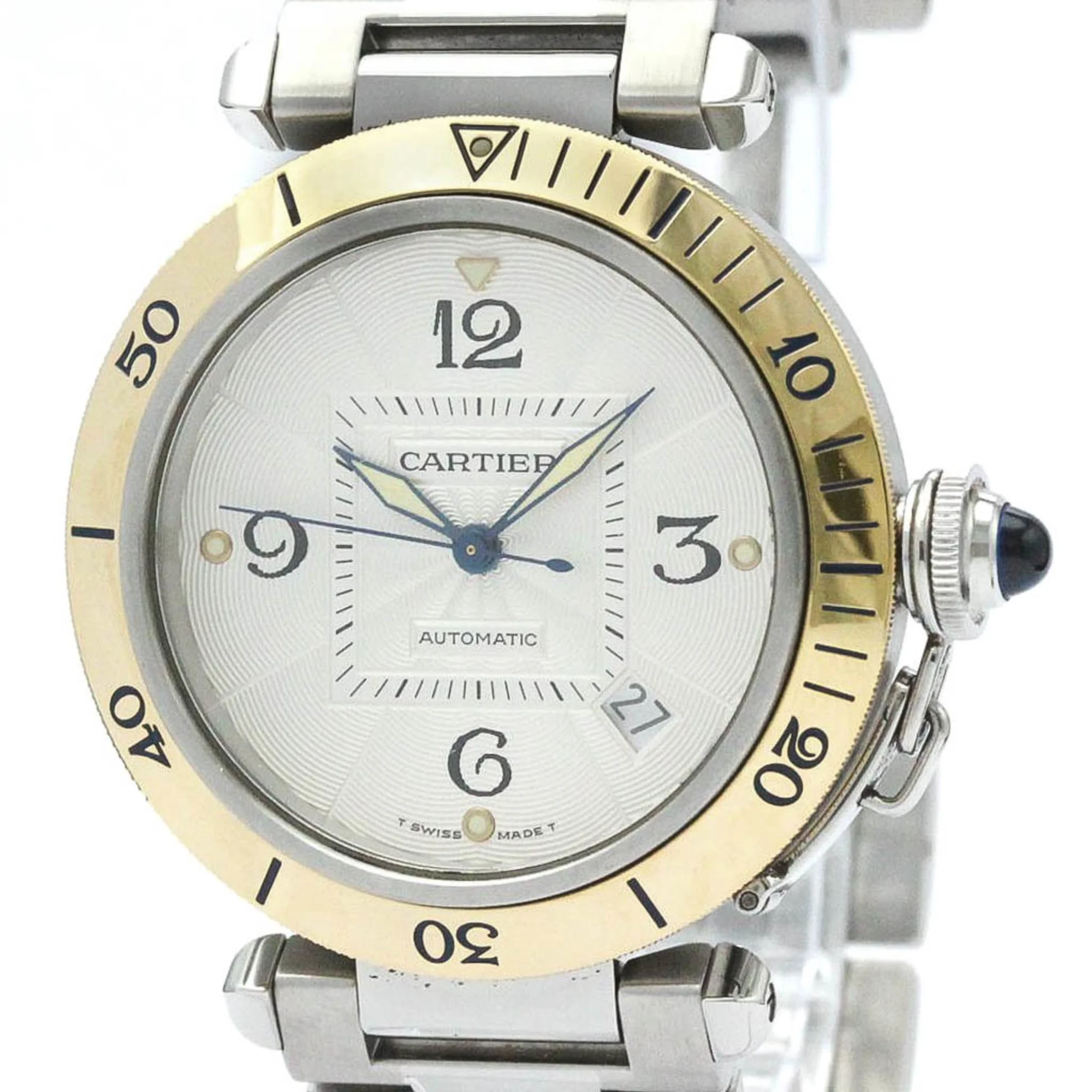 Pre-Owned Polished CARTIER Pasha 38 18K Gold Steel Automatic Mens Watch W31035T6 BF571264 (Good) - Curated Treasures Market