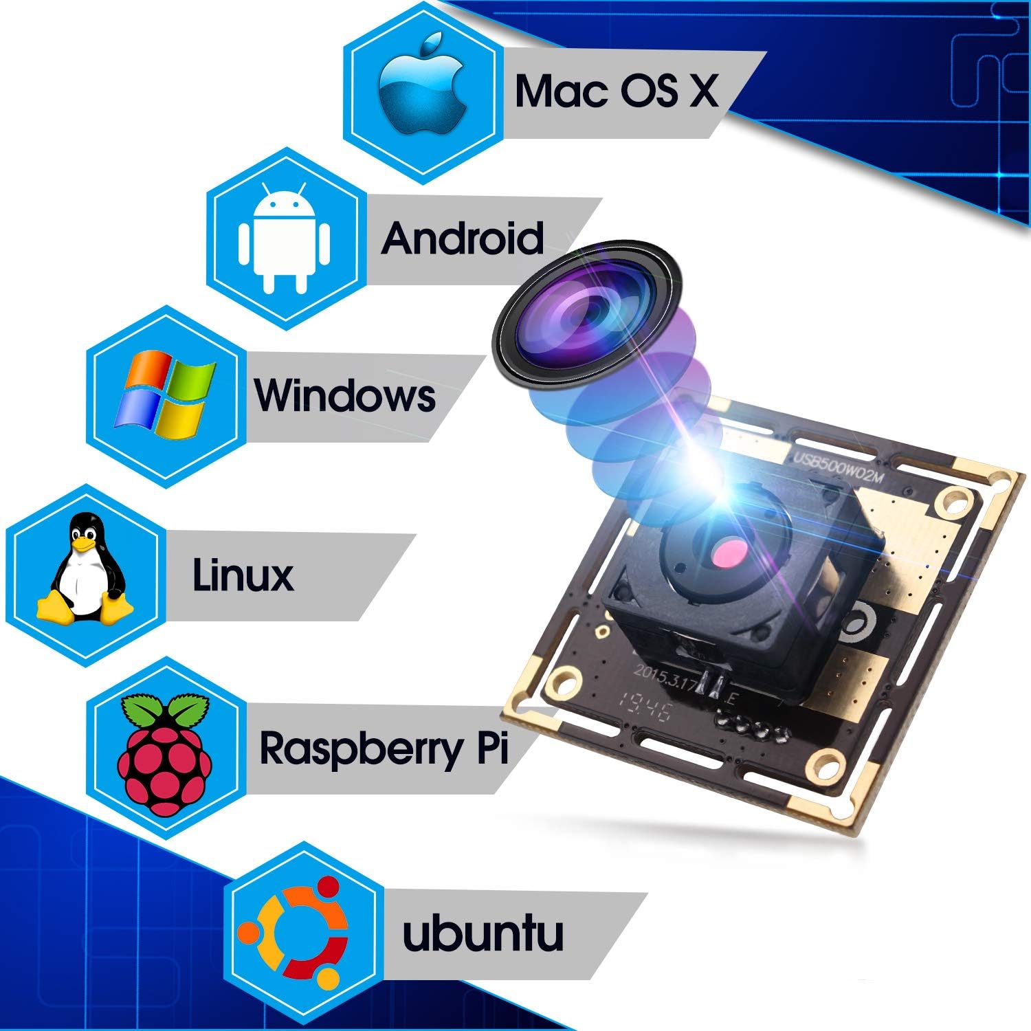 Autofocus 5 Megapixel USB Camera Module with 170 Degree Fisheye Lens HD 2592X1944 USB Webcamera with CMOS OV5640 Sensor USB with Camera,Mini Webcam for Windows Mac Andriod Linux,Plug&Play