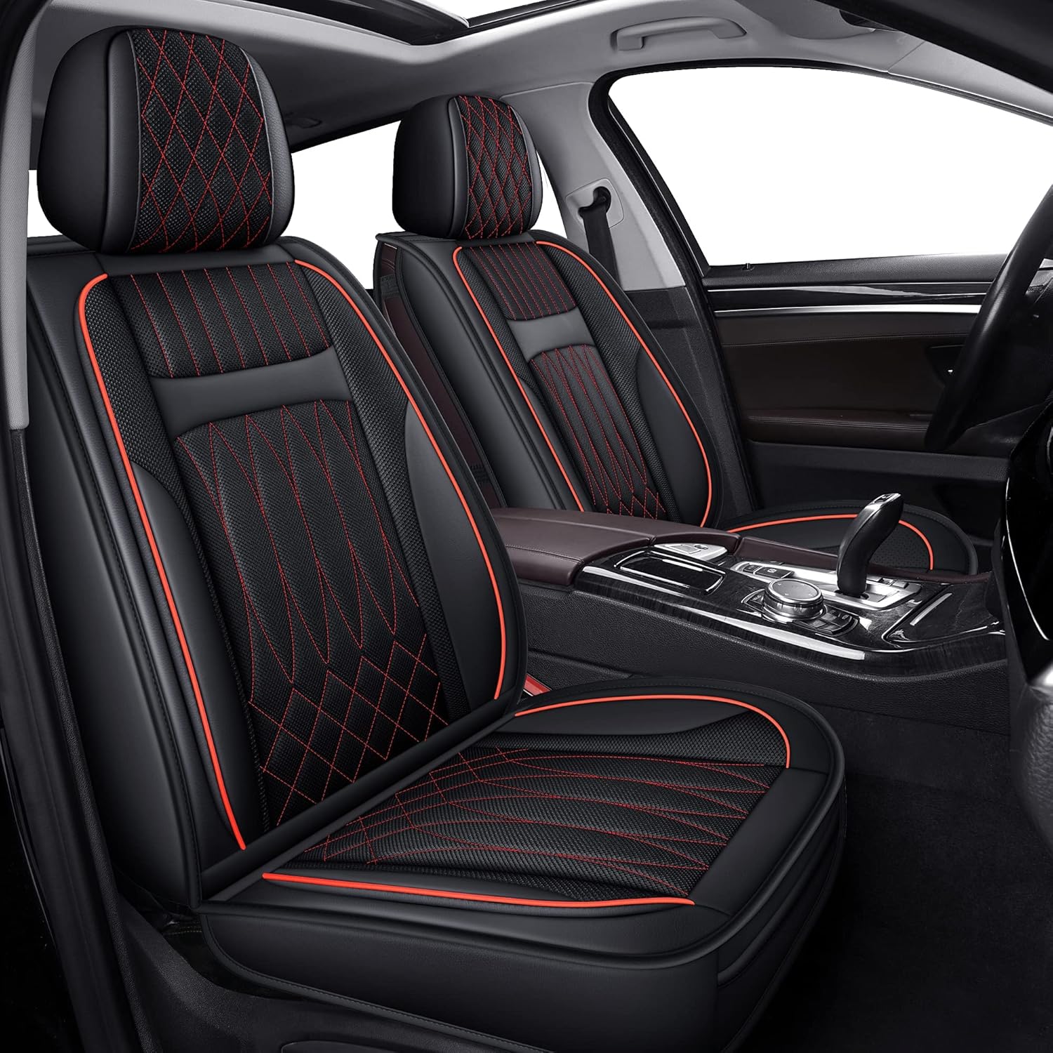 TZAUT-AXLE Leather Automotive Seats Cushion Full Set for Protectors, Front and Rear Split Bench Car Seat Covers, Easy to Install, Interior Accessories Fit Universal Cars&SUV(Rear Seat, Red)
