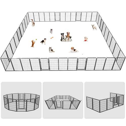 Dog Playpen Outdoor with Low Threshold Full Gate, 32" Height 10 Panels Large Dog Fence Outdoor for Yard, Heavy Duty Pet Playpen Metal Play Pen Portable Fence for RV Camping, Yard