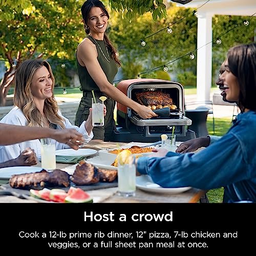 Ninja Woodfire Pizza Oven, 8-in-1 outdoor oven, 5 Pizza Settings, Ninja Woodfire Technology, 700°F high heat, BBQ smoker, wood pellets, pizza stone, electric heat, portable, terracotta red, OO101