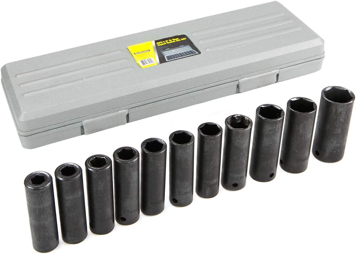 Stark 1/2-Inch Drive Deep Socket Set Metric & SAE Cr-V 6-Point 10mm - 24mm, 3/8" - 1" with Carrying Case, (24-Socket Set)