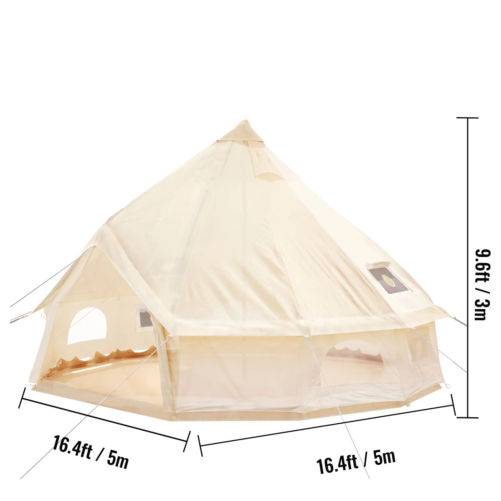 BENTISM 4-Season 8-10 People Large Waterproof Cotton Canvas Bell Tent With Stove for Camping Parties(5M Dia)