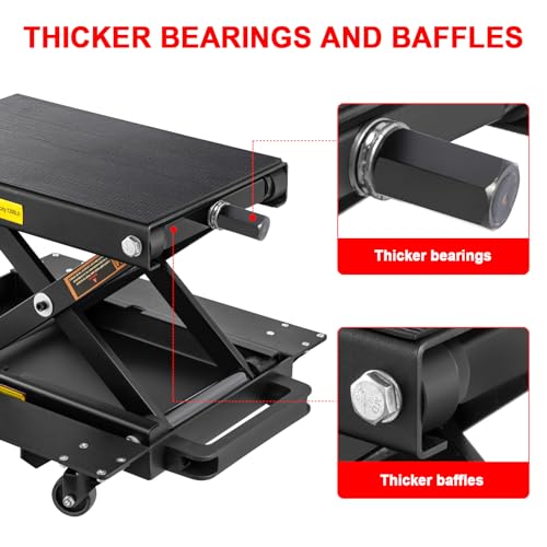 1200 LBS Motorcycle Jack with Dolly, Motorcycle Lift Stand for Dirt Bike ATV,Scissor Jack with Hand Crank Bikes Garage Repair Hoist Stand Ratchet Wrench