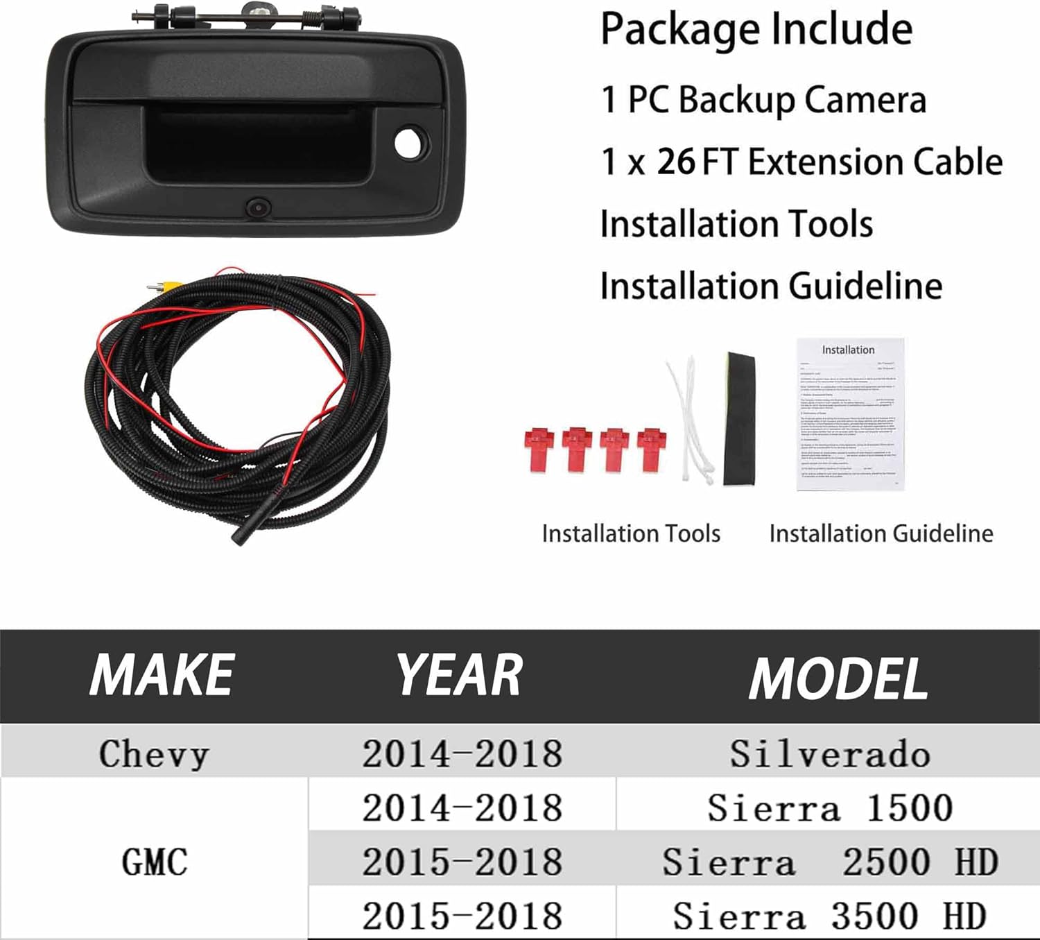 Anina Tailgate Handle Backup Camera Replacement for 2014-2018 Chevy Silverado/GMC Sierra Rear View Camera Car Door Tailgate Camera Park Assist Reverse Camera