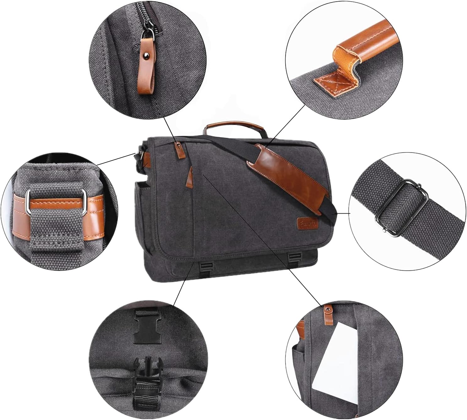 Estarer Laptop Messenger Bag 17-17.3 Inch Water-resistance Canvas Shoulder Bag for Work College