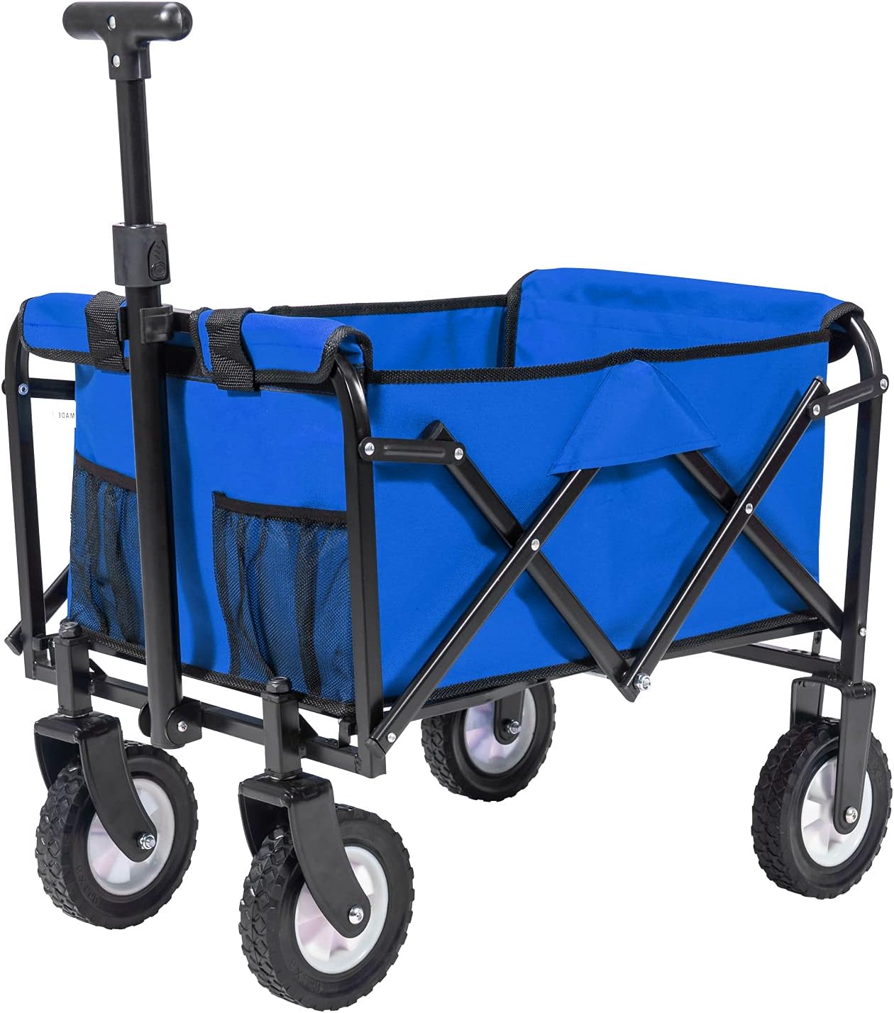 PA Collapsible Folding Wagon Utility Foldable Pull Cart Small Grocery Garden Cart Heavy Duty Beach Wagon Outdoor Sports Cart Blue