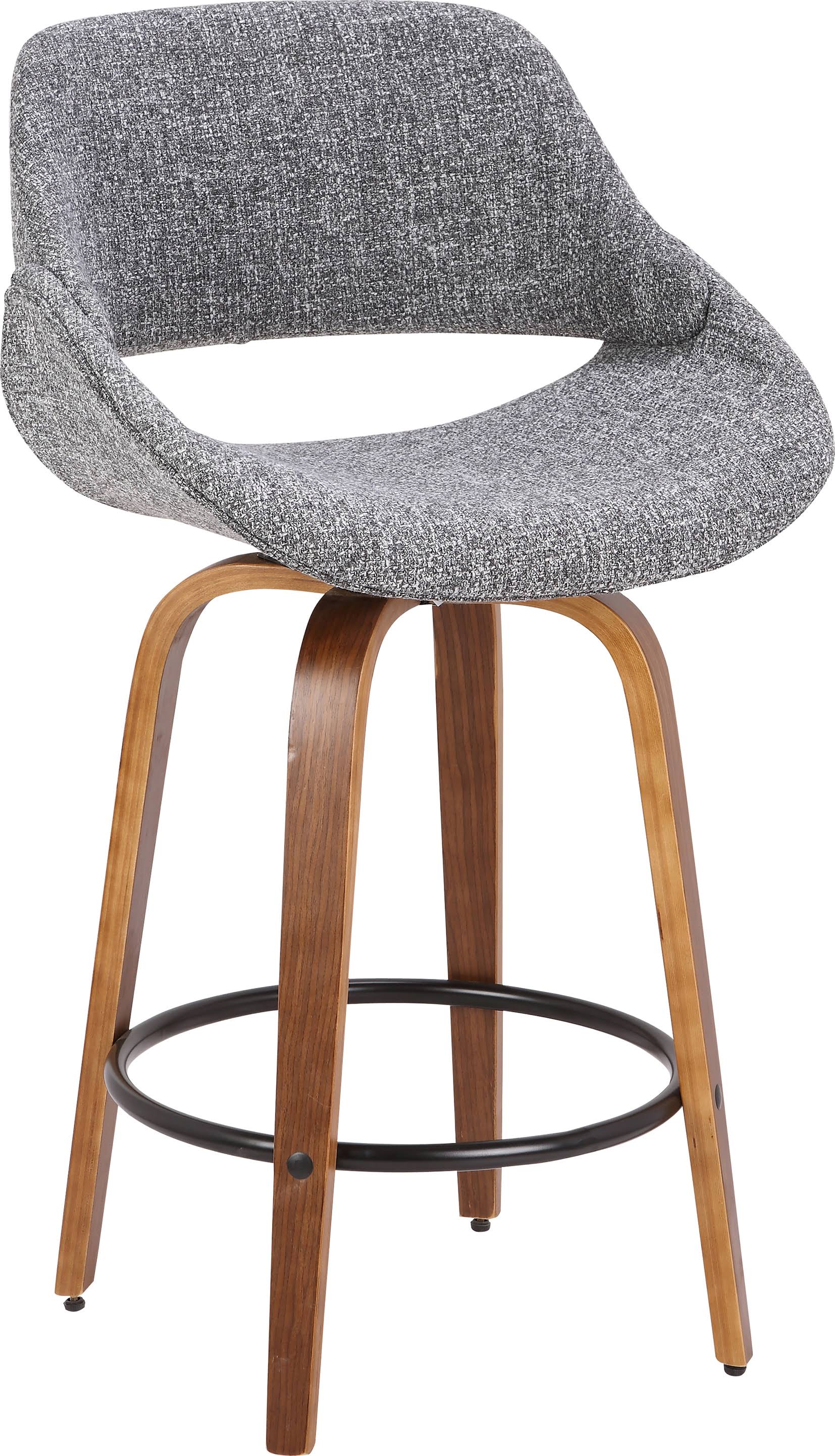 LumiSource Fabrico Mid-Century Modern Counter Stool in Walnut and Grey Noise Fabric