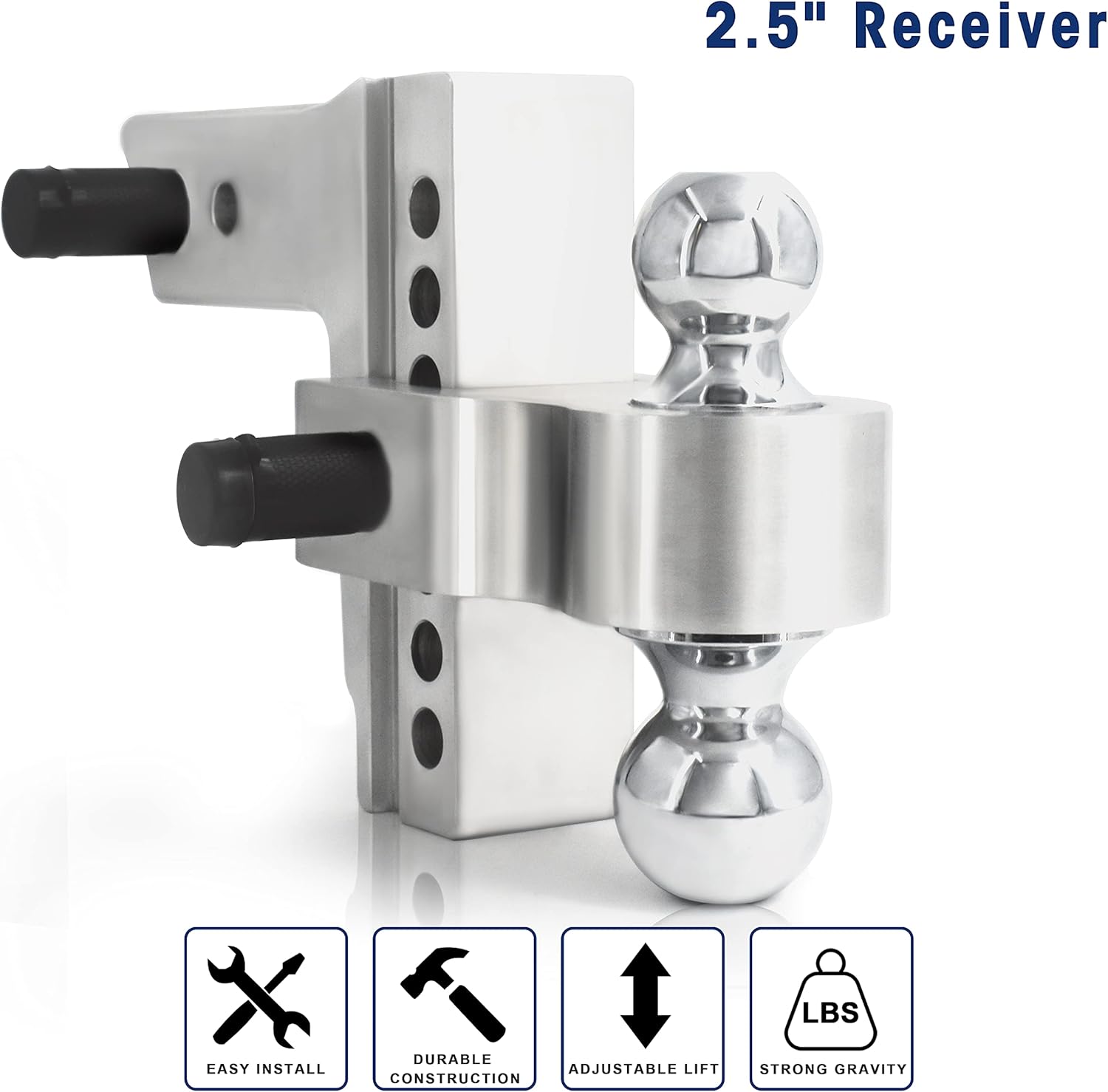 SZAUTO Adjustable Trailer Hitch Ball Mount w/Forged Aluminum Shank Fits 2.5-Inch Receiver, 2inch & 2-5/16inch Combo Tow Balls with Double Pins and Locks 2.5inch SHANK,6 Inch DROP