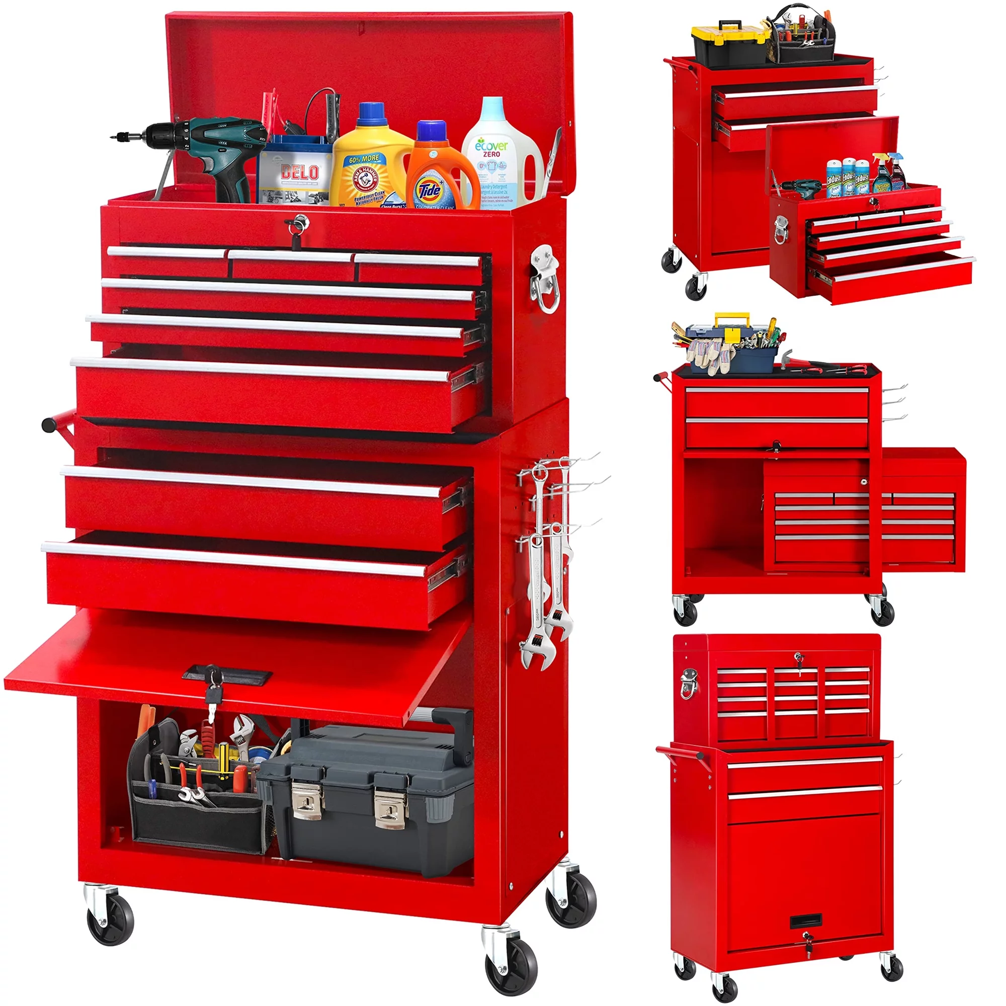 Aukfa Tool Chest, 2 in 1 Steel Rolling Tool Box & Cabinet On Wheels for Garage, 8-Drawer, Blue