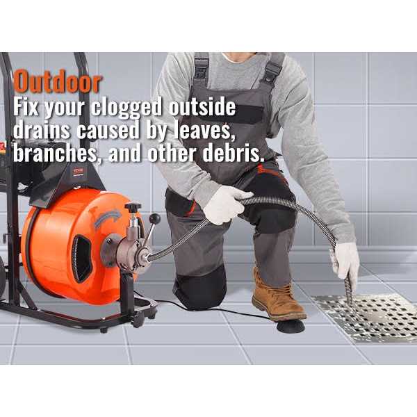 VEVOR Electric Drain Auger 50 ft. x 1/2 in. Drain Cleaner Machine Auto Feed with 4 1 in. to 4 in. Pipes - Shop Hardware Tools Online Store
