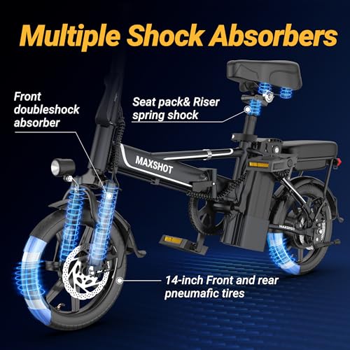 Electric Bike for Adults,14" Folding Ebike with Peak 750W Motor,Max 28/40 Miles Ranges up to 22 MPH.ebike with 499.2/749WH Removable Battery, Front & Rear Suspension