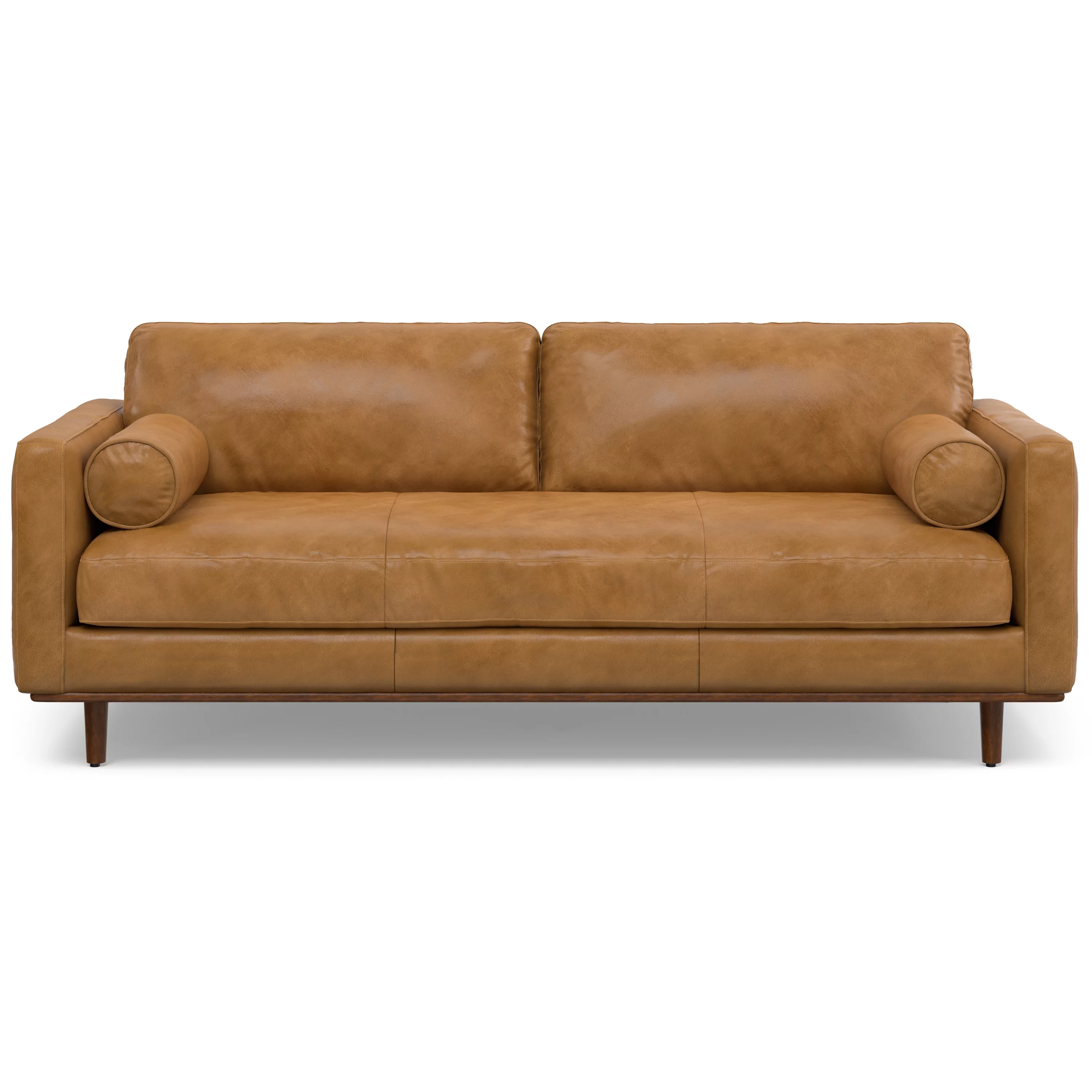 Simpli Home Morrison Mid-Century Modern 89 inch Wide Sofa in Sienna Genuine Leather