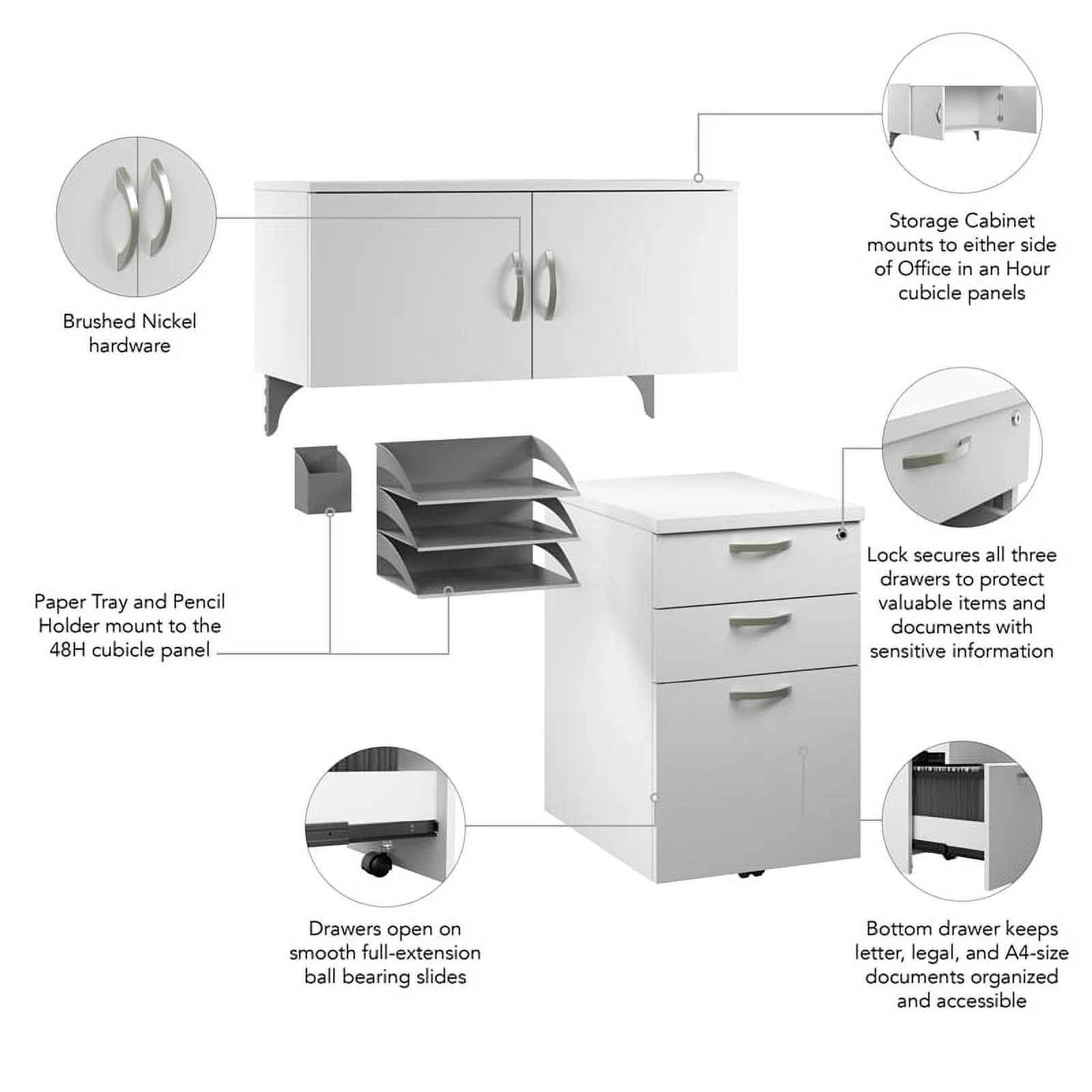 Office in an Hour Cubicle Storage Set in Pure White - Engineered Wood