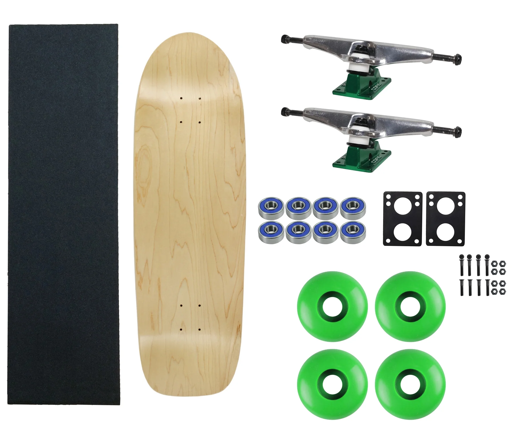 Moose Old School 80's Skateboard Complete 33" Natural with Hollow 7.0 Silver/Green Trucks, 58mm Green Wheels