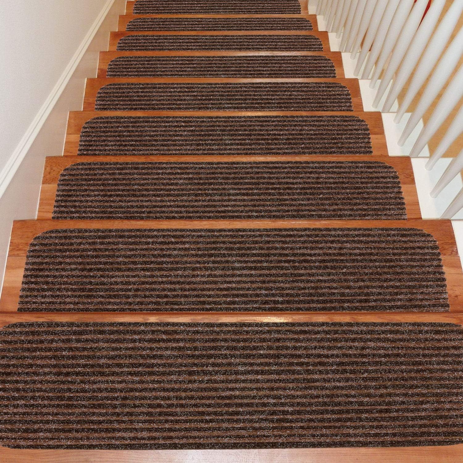 Seloom Stair Treads Carpet Non-Slip with Non Skid Backing Specialized for Indoor Wooden Steps, Removable Washable Step Runners Perfect for Dogs( Brown, 15-Pack, 8 x 30 in)