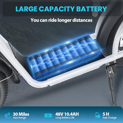 Caroma Peak 800W Foldable Electric Scooter Adults, 20" Fat Tire Electric Bike with 48V Battery, Up to 30Miles & 20MPH, Adult Electric Bicycles for Commuting with Basket&Adjustable Seat