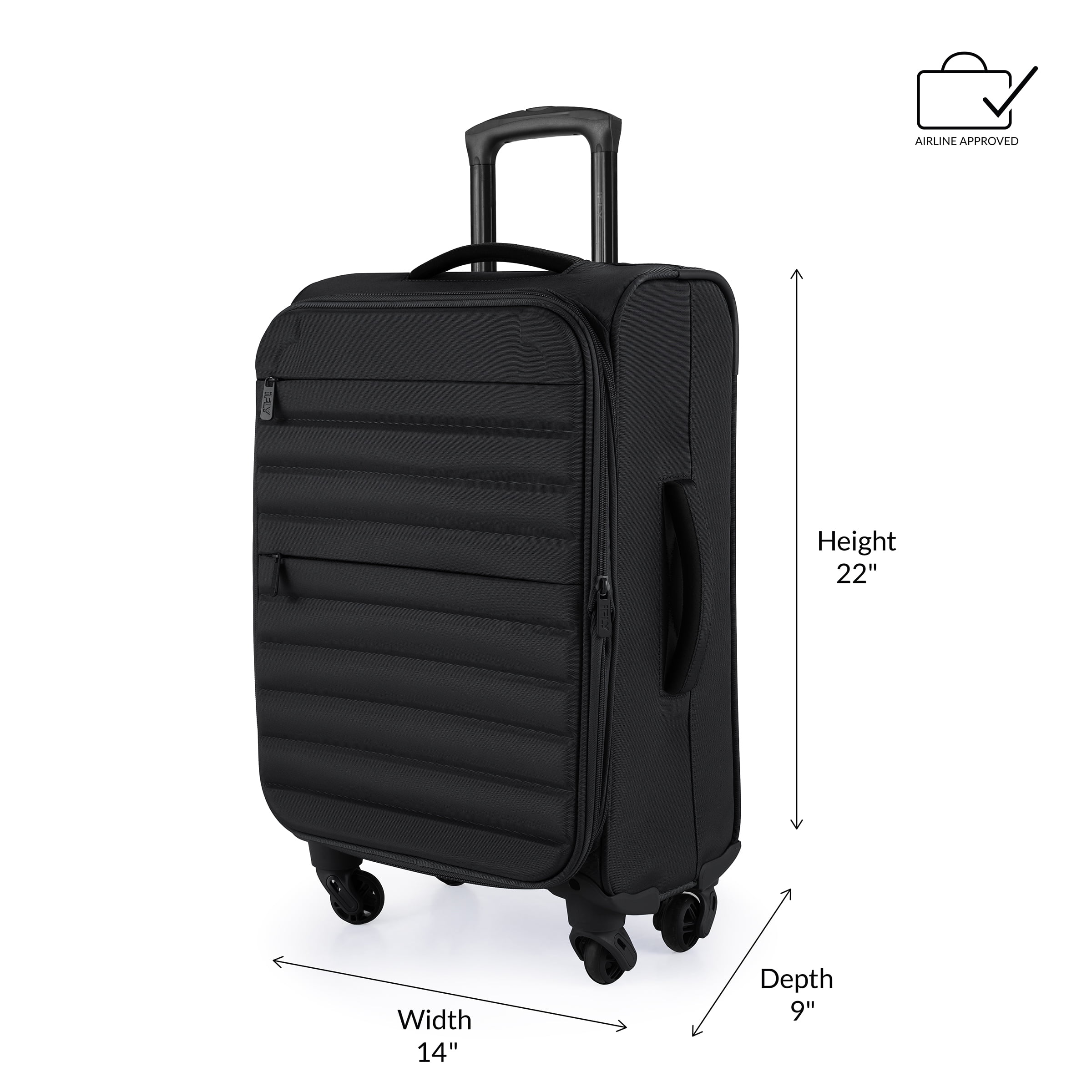 iFLY Softside Fibertech 3-Piece Luggage Set, 20" Carry-on, 24" Checked Luggage and 28" Checked Luggage, Black