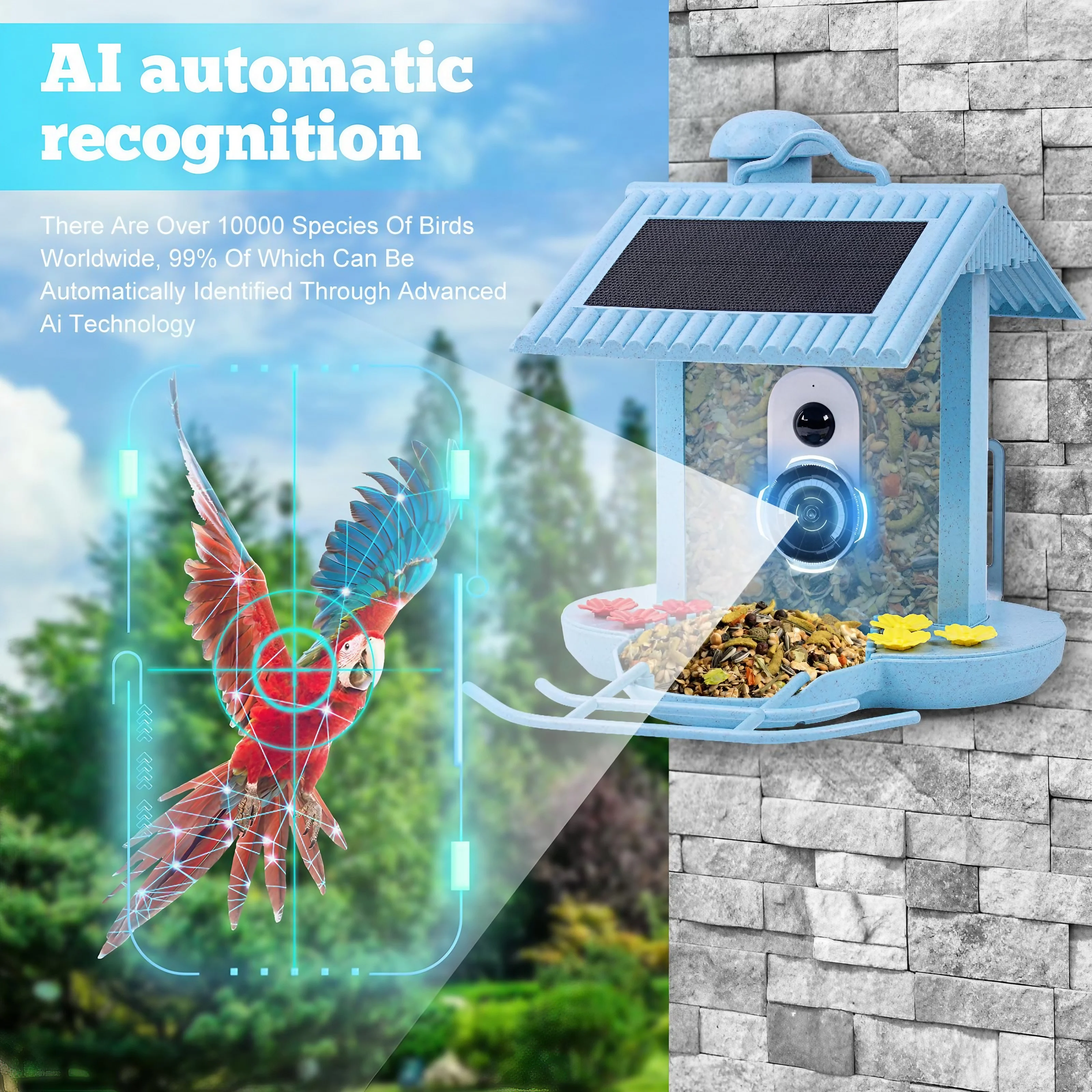 Smart Bird Feeder with Camera Solar, Hummingbird Feeder Water Feeding, AI Identify Bird Species with 128G TF Card, Ideal Bird Buddies Gift for Bird Lovers