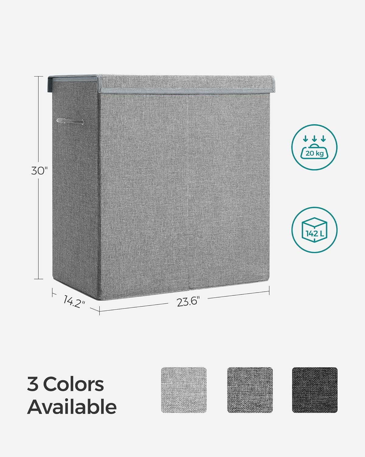 Sturdy Double Laundry Hamper with Lid, Removable Fabric Bag, 142L Large Clothes Hamper 2 Section, Laundry Basket with Handles for Closet, Laundry Room, Bedroom, Bathroom, Gray ULCB02G - Curated Treasures Market