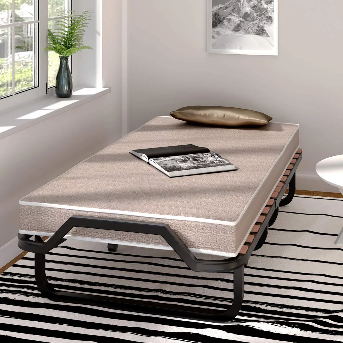 Rollaway Folding Bed with 4 Inch Mattress for Adults  Foldable Portable Guest Bed with Memory Foam Mattress &amp; Sturdy Metal Frame  Cot Size Fold up Bed on Wheels  Easy to Store  Made i - Curated Treasures Market
