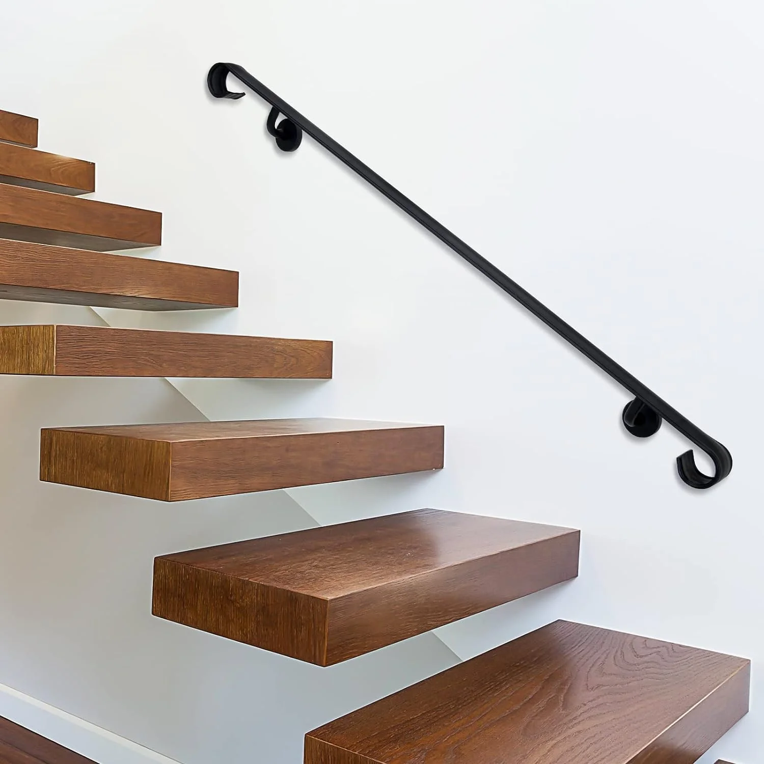 AUCHI Wall Handrail Wrought Iron, Stair Handrail Safety Non-Slip and Rust Resistant, Wall Mount Handrail Fits 4-5 Steps for Indoor or Outdoor Stairs - Curated Treasures Market