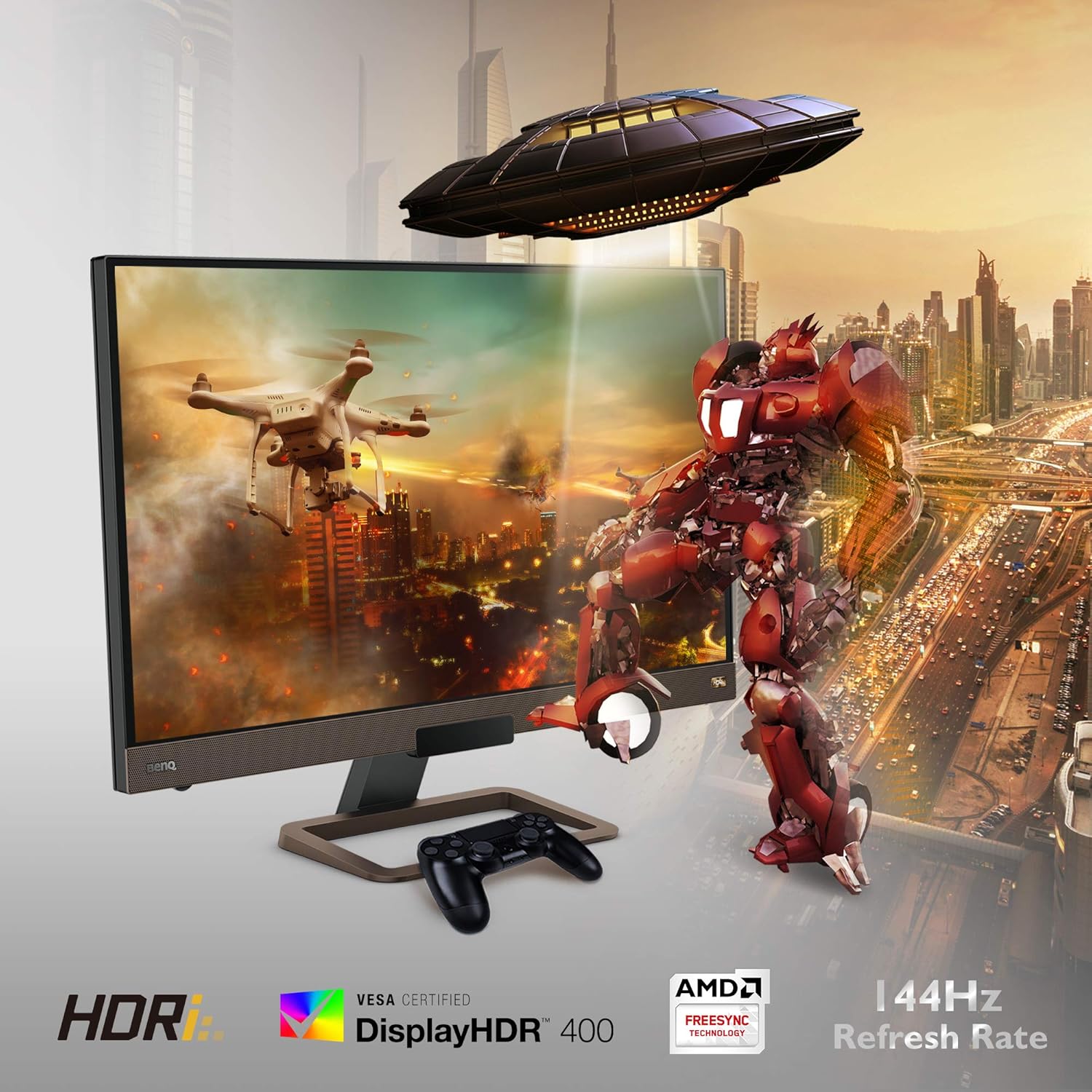 BenQ MOBIUZ EX3210U 32” 4K True HDMI 2.1 144Hz White Gaming Monitor, UHD (3840 x 2160), IPS, 1ms, FreeSync, HDR, Eye Care, Display Port, USB 3.0, Remote Control, Microphone with AI Noise Canceling