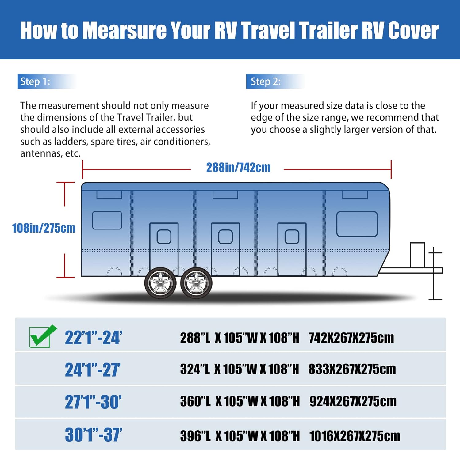 RV Cover, NUNFLOC Travel Trailer Cover 6 Layers Top Panel Upgraded Fabric, Windproof Camper Cover, RV Trailer, Anti-Scratch, UV Resistant Prevents Top Tearing Caused by Sun Exposure (27'1''-30')