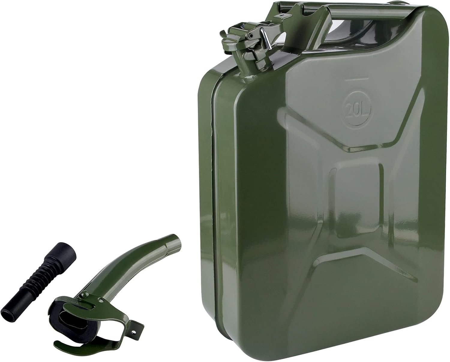 EONLION 20L 5 Gallon Metal Gas Can Gasoline Bucket for Cars, Trucks, Steel Fuel Can with Fuel Can and Spout System, US Standard (Army Green) Pack of 2
