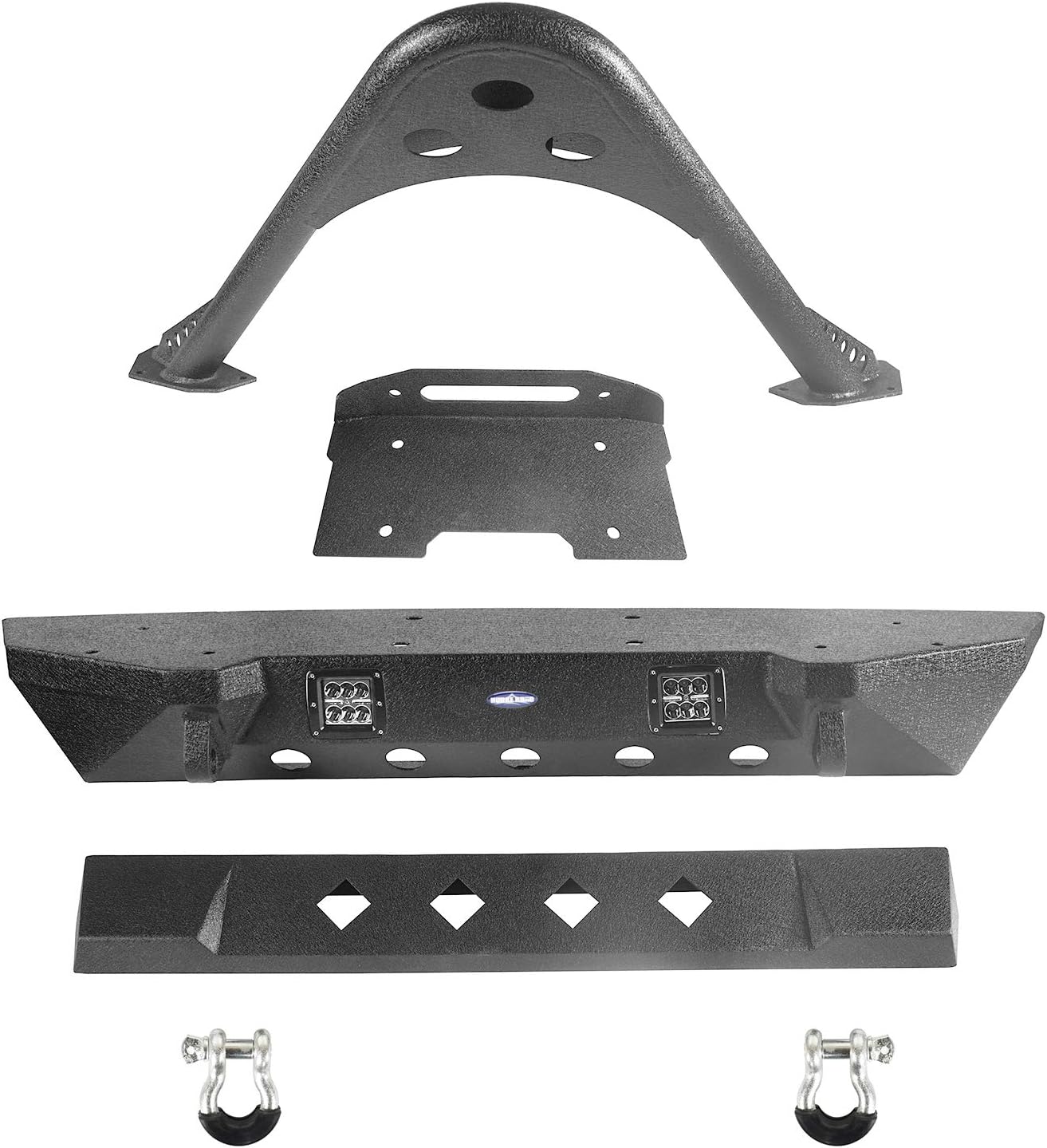 Hooke Road Jeep Wrangler JK Stinger Bumper, Aggressive Bull Bar Front Bumper w/LED Lights for Jeep Wrangler JK 2007-2018