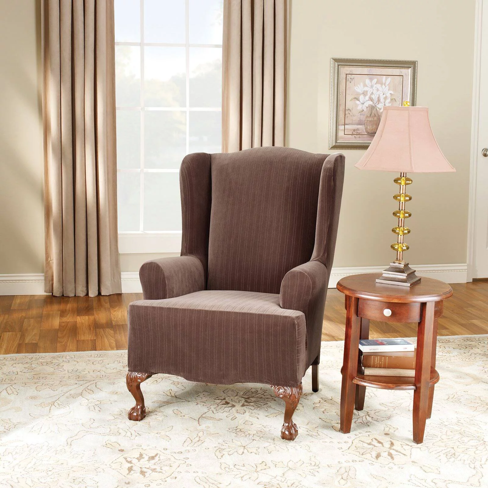 Sure Fit Stretch Pinstripe Wing Chair Slipcover