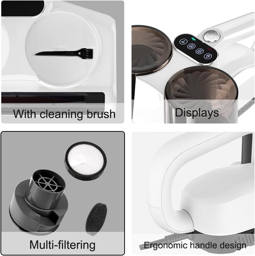 Bed Vacuum Cleaner, Mattress Vacuum Cleaner with UV & High Heating Tech, 12Kpa Strong Suction Handheld Vacuums of Bed Mattress Sofas, Pet Hair and Carpets